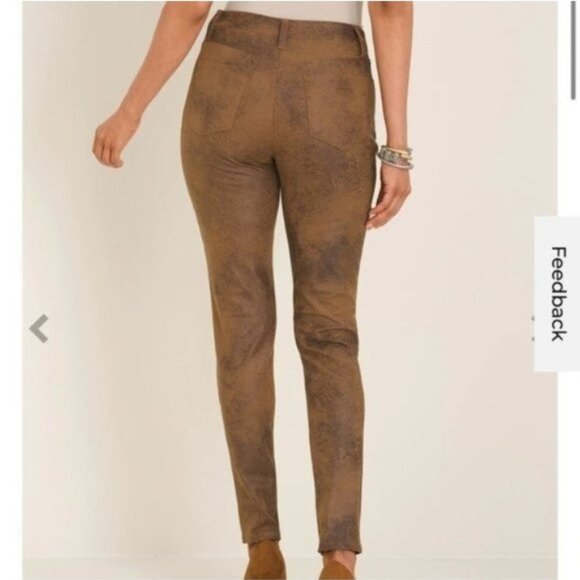 NWT Chico's Faux-Suede Worn Luggage Slim Pants - Picture 2 of 4